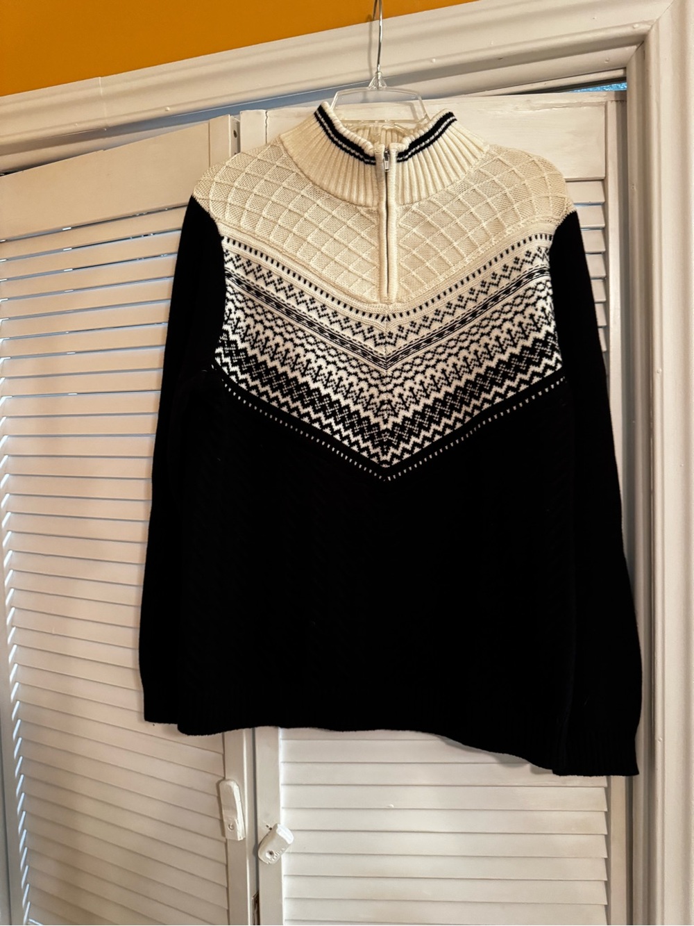 Black and white Half-Zip Turtleneck Sweater
